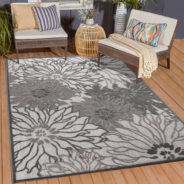 PREPROGA ZA ZUNANJO UPORABO Floral 80/150 cm tkano siva, svetlo siva