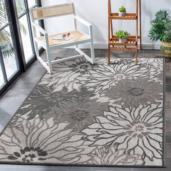 PREPROGA ZA ZUNANJO UPORABO Floral 80/150 cm tkano siva, svetlo siva