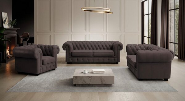 CHESTERFIELD ZOFA, temno rjava tekstil