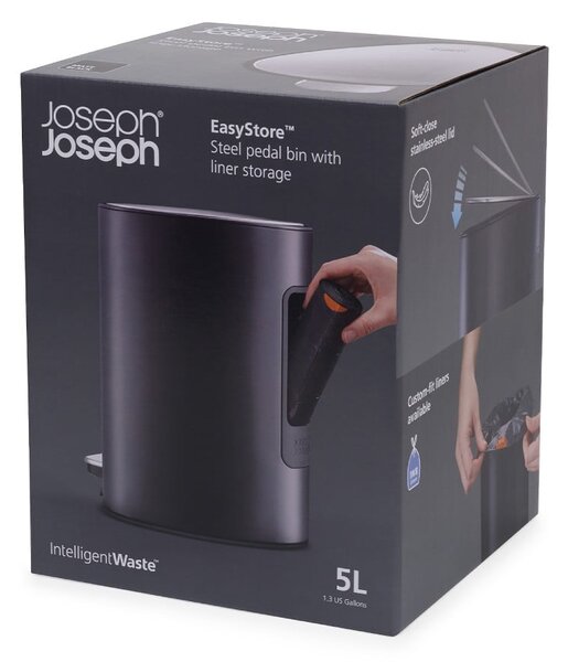 Mat črn jeklen koš za smeti s pedalom 5 l EasyStore Luxe – Joseph Joseph