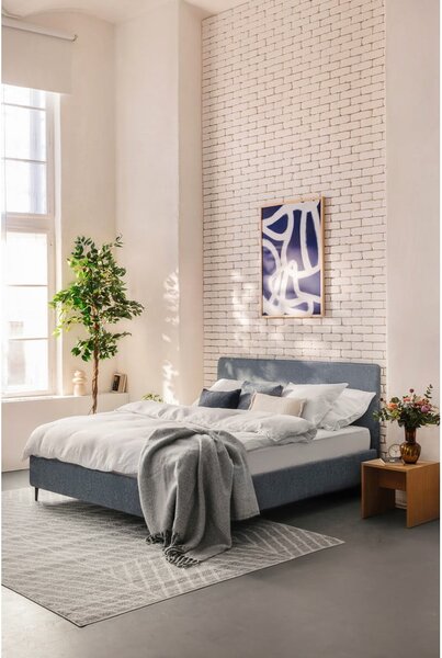 Modra oblazinjena zakonska postelja z letvenim dnom 160x200 cm Noira Slim – Bonami Selection