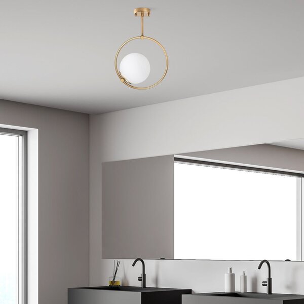 Bela/medeninasta stropna svetilka s steklenim senčilom 39x26 cm Dolunay – Opviq lights