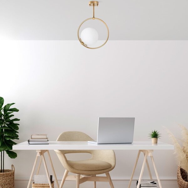 Bela/medeninasta stropna svetilka s steklenim senčilom 39x26 cm Dolunay – Opviq lights