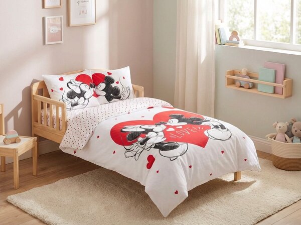 Otroška bombažna posteljnina MICKEY & MINNIE LOVE bela Dimenzije posteljnine: 70 x 90 cm | 140 x 200 cm