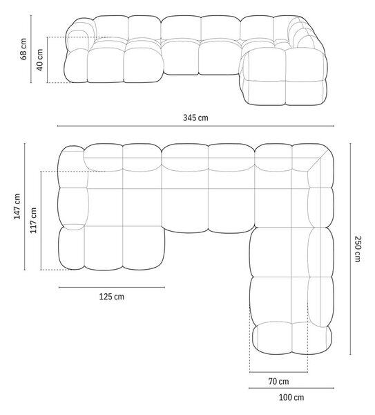 Temno rjava žametna kotna sedežna garnitura (desni kot/v obliki črke "U") Loretto – Cosmopolitan Design