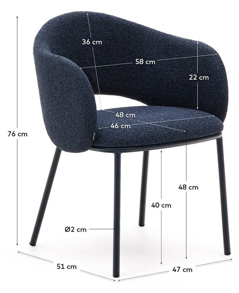 Temno moder oblazinjen jedilni stol Maina – Kave Home