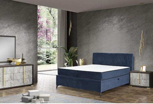 POSTELJA Z VZMETNICO 164 cm x 200 cm , les, tekstil, leseni material modra