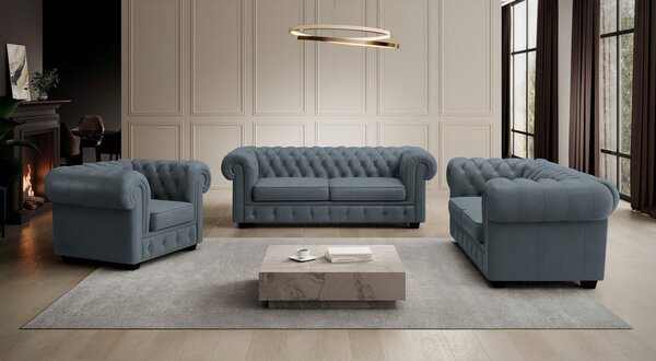 CHESTERFIELD ZOFA, sivomodra tekstil