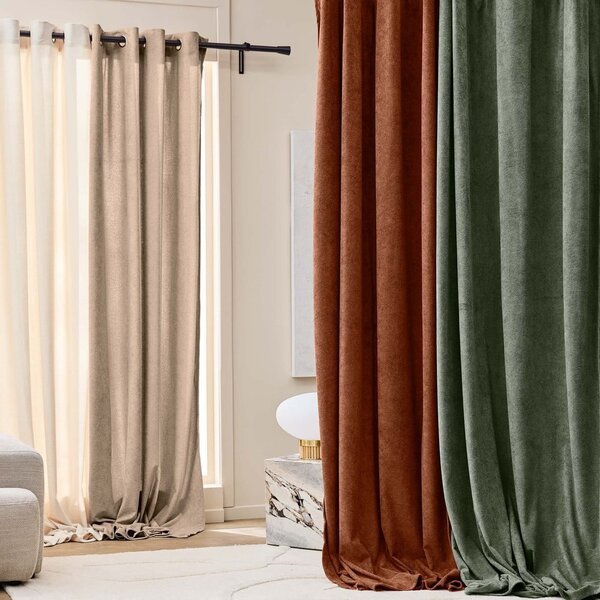 Bouclé zavesa v barvi terakote 140x260 cm Winona – douceur d'intérieur