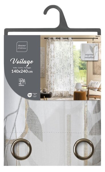 Siva prosojna zavesa iz tančice 140x240 cm Roseris – douceur d'intérieur