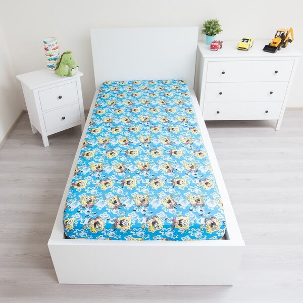 Modra napenjalna bombažna otroška rjuha 90x200 cm Sponge Bob "Blue" – Jerry Fabrics
