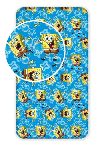 Modra napenjalna bombažna otroška rjuha 90x200 cm Sponge Bob "Blue" – Jerry Fabrics
