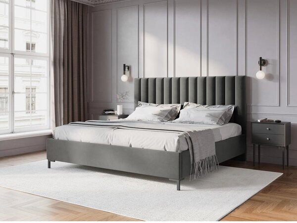 Siva oblazinjena zakonska postelja s prostorom za shranjevanje z letvenim dnom 200x200 cm Casey – Mazzini Beds