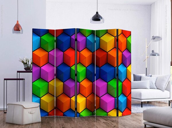 Artgeist Paravan Colorful Geometric Boxes I, 5-Delni, Dvostranski