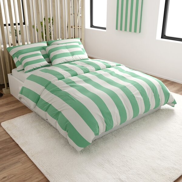 Bombažna posteljnina STRIPES bela-zelena Dimenzije posteljnine: 70 x 90 cm | 140 x 200 cm