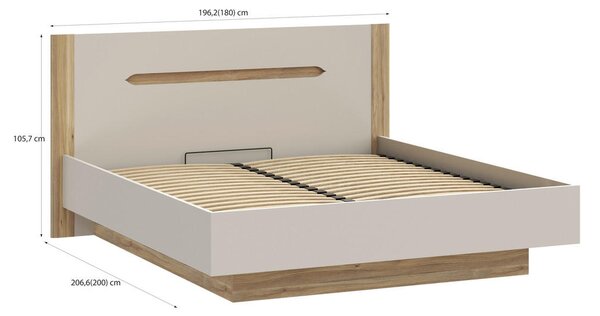 POSTELJA x , leseni material peščene barve