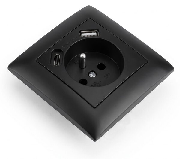 Enojna vtičnica z ozemljitvijo + USB-A USB-C OSTE JNH004-G Black