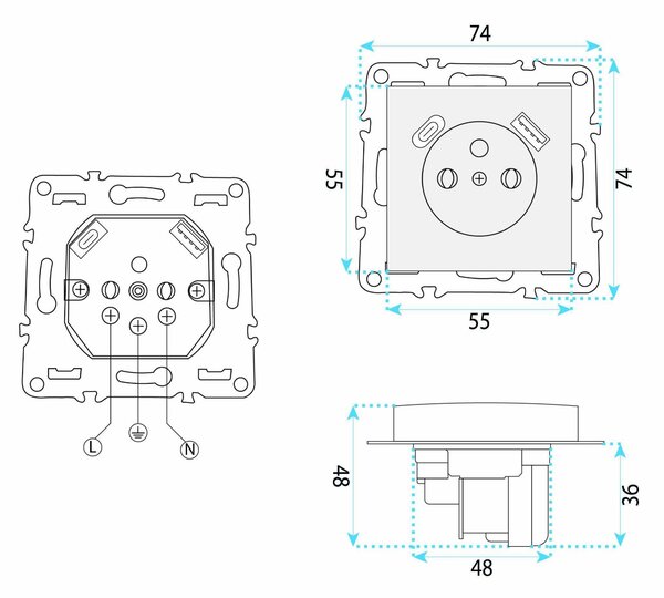 Enojna vtičnica z ozemljitvijo + USB-A USB-C OSTE JNH004-G Grey