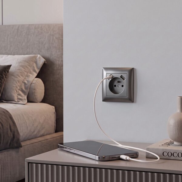 Enojna vtičnica z ozemljitvijo + USB-A USB-C OSTE JNH004-G Grey