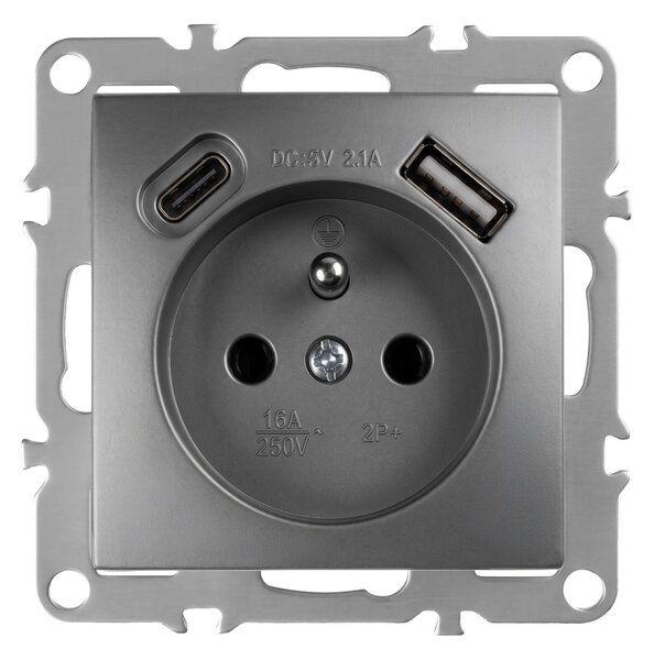 Enojna vtičnica z ozemljitvijo + USB-A USB-C OSTE JNH004-G Grey