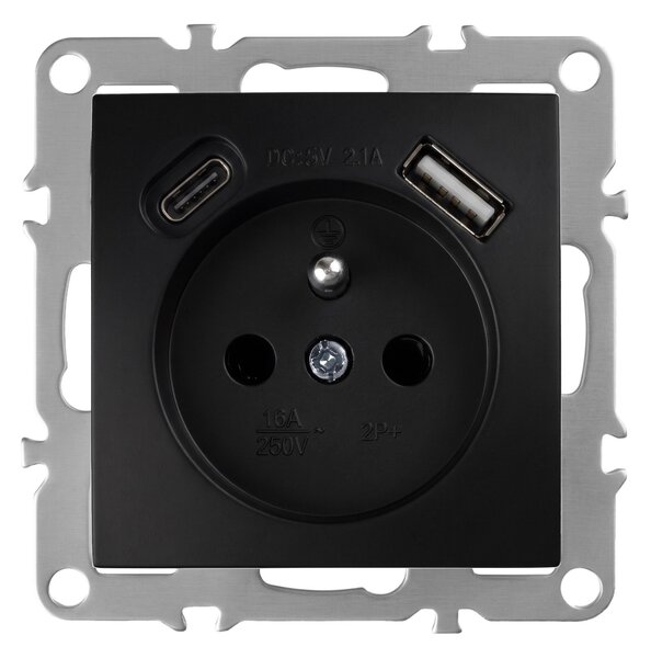 Enojna vtičnica z ozemljitvijo + USB-A USB-C OSTE JNH004-G Black