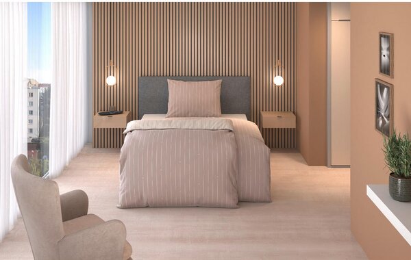 OBOJESTRANSKA POSTELJNINA STRIPES DK 140/200 cm saten bež