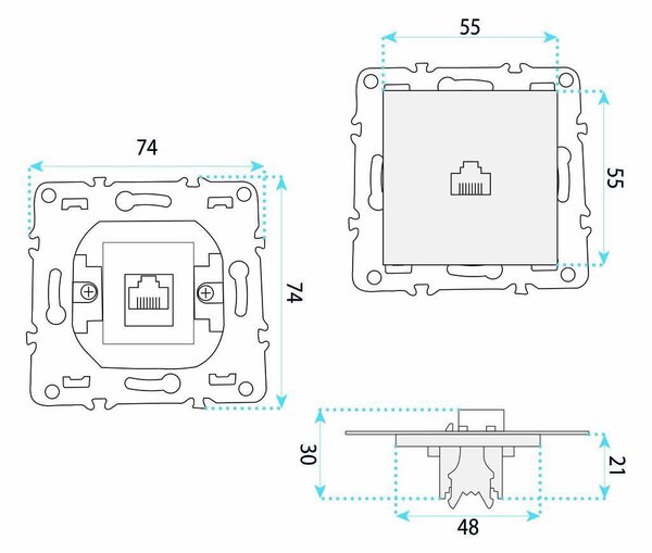 RJ45 Vtičnica z Okvirjem OSTE JNH010-S WHITE