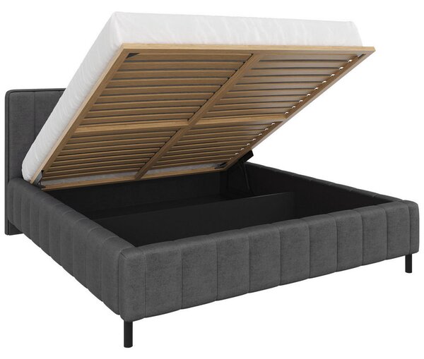 OBLAZINJENA POSTELJA 140 cm x 200 cm , tekstil antracit