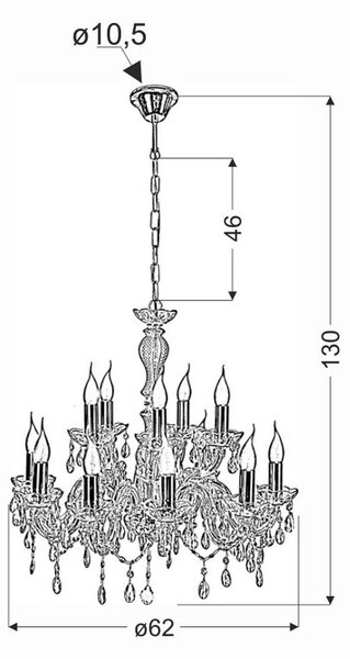KRISTALNA VISEČA SVETILKA Maria Teresa 62/62/130 cm E14