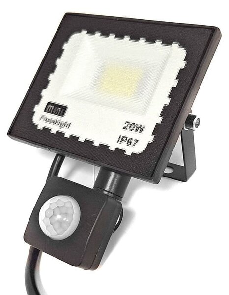 LED 20W reflektor črn 6500K IP67 + senzor gibanja