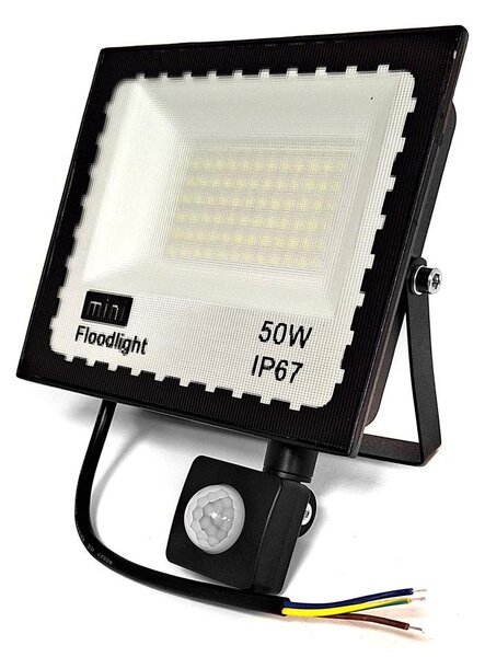 LED 50W reflektor črn 6500K IP67 + senzor gibanja