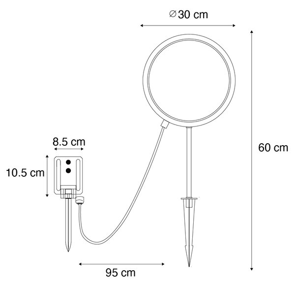 Vrtna svetilka s konico črna 60 cm z vgrajeno polnilno LED in sončno energijo IP65 - Adalind