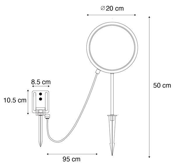 Vrtna svetilka s konico črna 50 cm, vključno s polnilno in sončno LED IP65 - Adalind