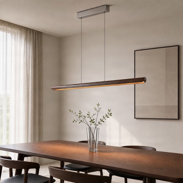 Lucande LED-visoka svetilka Callahan, orehov les, dolžina 115 cm, Les, Dnevna soba / jedilnica, Les, Sodobni