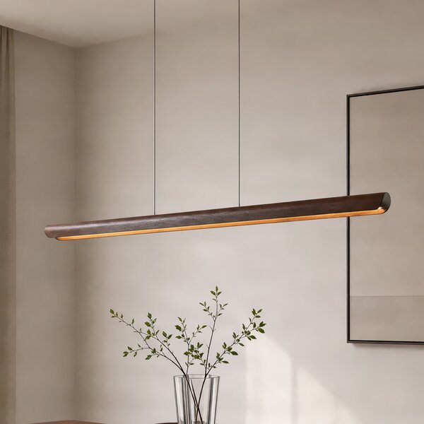 Lucande LED-visoka svetilka Callahan, orehov les, dolžina 115 cm, Les, Dnevna soba / jedilnica, Les, Sodobni