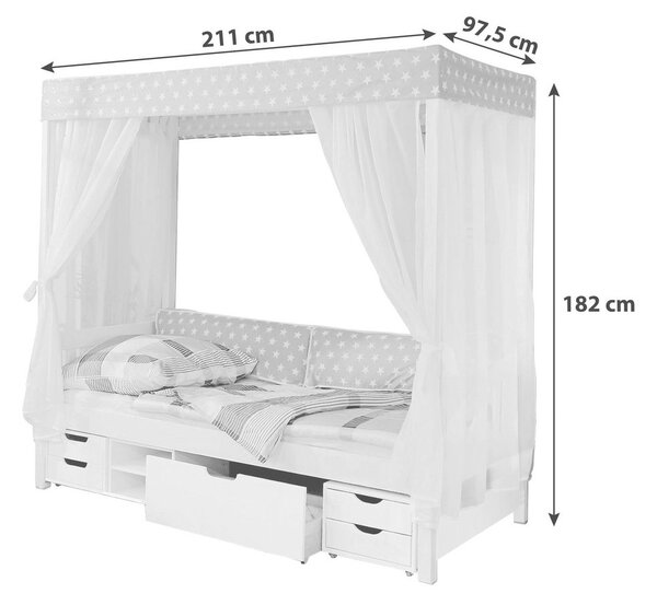 POSTELJA Z BALDAHINOM 90 cm x 200 cm , les roza, bela