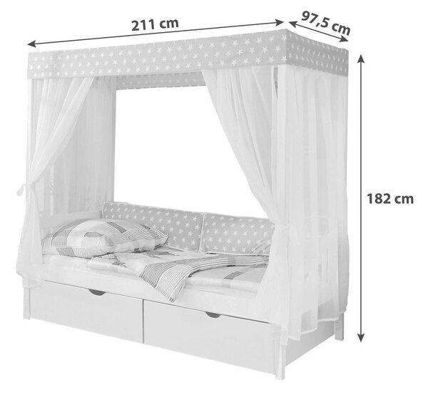 POSTELJA Z BALDAHINOM 90 cm x 200 cm , les bež, bela