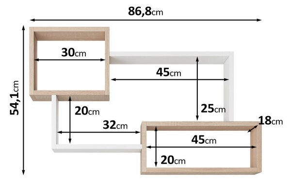 STENSKI REGAL 86,8/54,1/18 cm bela, hrast sonoma