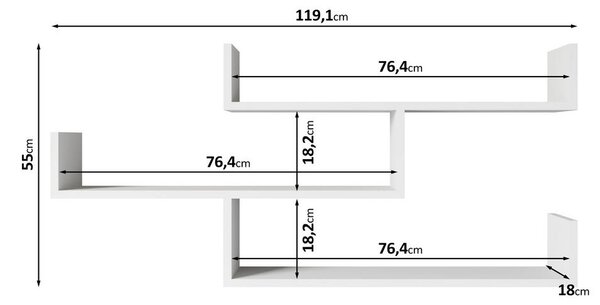STENSKI REGAL 119,1/55/18 cm bela