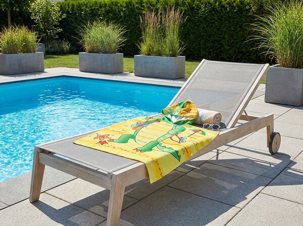 Otroški pončo KROKODIL NA PLAŽI rumen 60 x 120 cm