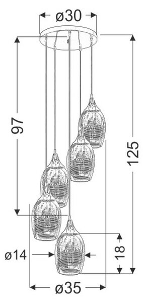 VISEČA SVETILKA 35/35/125 cm 60 W E27