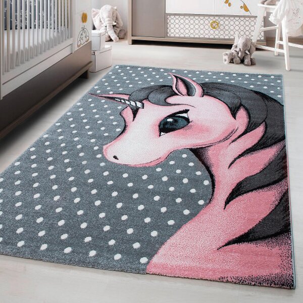 OTROŠKA PREPROGA Kids 590 80/150 cm tkano siva, bela, pink