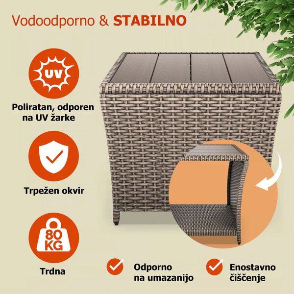 Poliratan stranska mizica ROCCO, 40x45x45cm, kremna Casaria