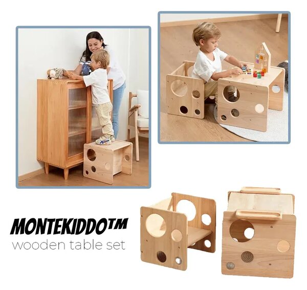 Montekiddo™ Lesena Mizica S Stolčkom Za Malčke