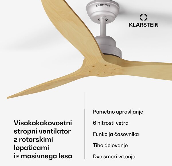 Klarstein Santa Elena 52", Ø 132 cm, stropni ventilator, 10260 m³/h, lopatice iz pravega lesa, 6 nastavitev hitrosti, daljinski upravljalnik