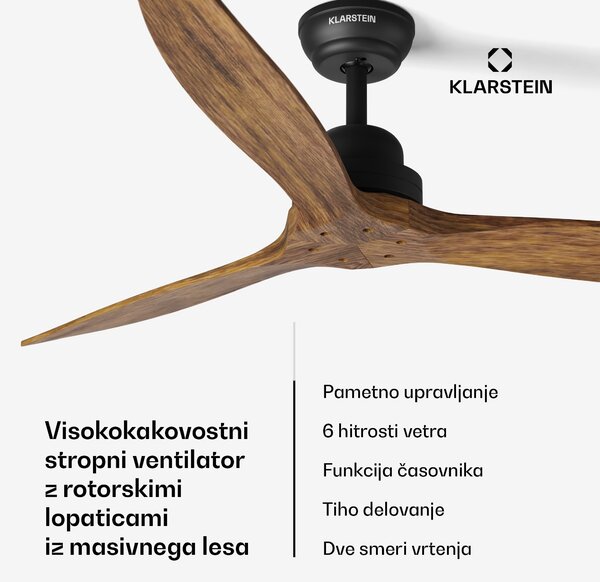 Klarstein Santa Elena 52", Ø 132 cm, stropni ventilator, 10260 m³/h, lopatice iz pravega lesa, 6 nastavitev hitrosti, daljinski upravljalnik