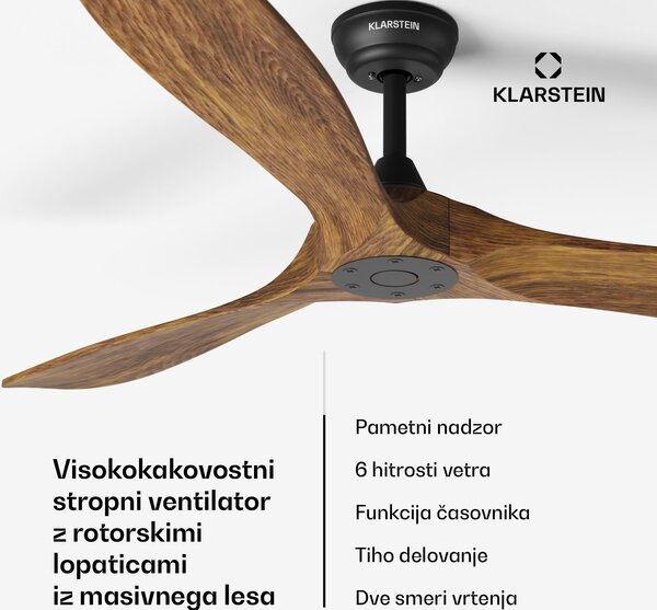 Klarstein Pametni stropni ventilator Bahama Breeze, rotorske lopatice iz masivnega lesa, daljinski upravljalnik + upravljanje z aplikacijo