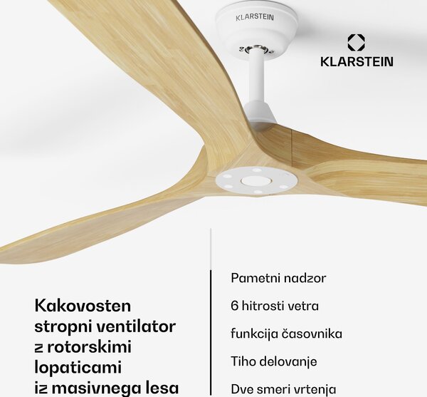 Klarstein Pametni stropni ventilator Bahama Breeze, rotorske lopatice iz masivnega lesa, daljinski upravljalnik + upravljanje z aplikacijo