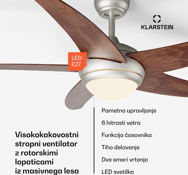 Klarstein Bolero 2 v 1 Smart, stropni ventilator, Ø 132 cm, svetloba 55 W, daljinski upravljalnik, upravljanje prek aplikacije, dvosmerno delovanje