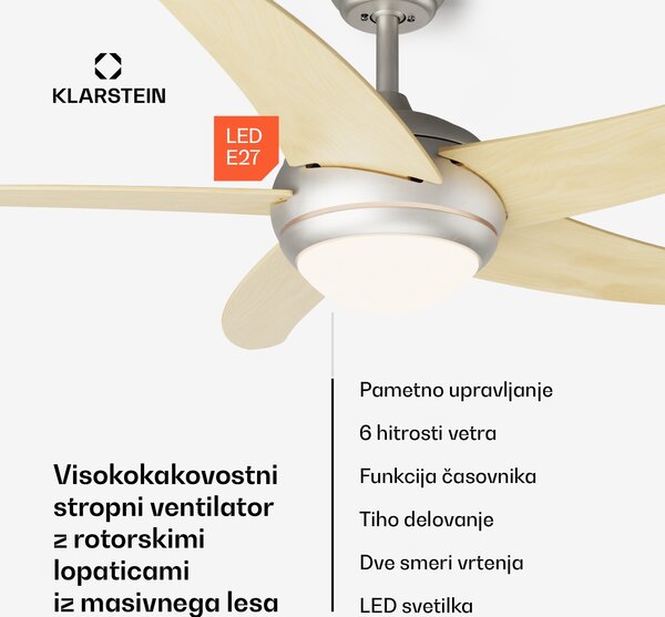 Klarstein Bolero 2 v 1 Smart, stropni ventilator, Ø 132 cm, svetloba 55 W, daljinski upravljalnik, upravljanje prek aplikacije, dvosmerno delovanje